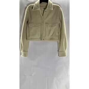 ABERCROMBIE & FITCH Women's Beige Sherpa Snap-Button Cropped Jacket SZ XS